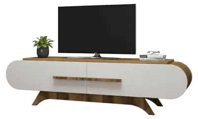 Produktbild von Fernsehschrank Dubh, Ständer für Wohnzimmerfernseher, Niedriges Wohnzimmer-Sideboard, TV-Ständerbasis, 145x37h50 cm, Walnuss und Weiß