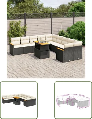Produktbild von The Living Store 11-tlg. Garten-Sofagarnitur mit Kissen Schwarz Poly Rattan