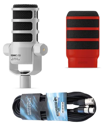 Productafbeelding van Rode Microfoon Podmic USB, wit, met WS14R popfilter, rood, en kabel