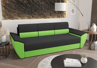 Produktbild von Roe Furniture | Schlafsofa - REBI BIS - 240x78 cm - Schwarz und Grün - Mit Schlaffunktion und Bettkasten - Sofa - Sofabett