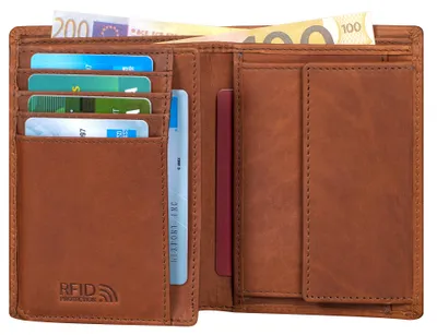 Produktbild von Benthill Herren Ledergeldbörse - Geldbeutel mit RFID-Schutz - Slim Portemonnaie für Herren - Echtem Vintage Leder