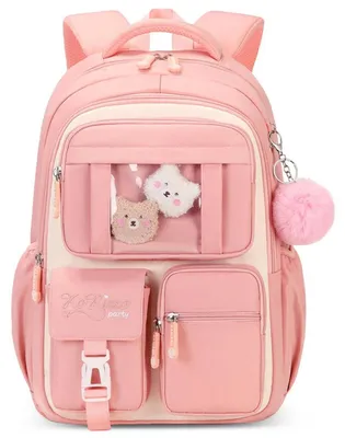 Productafbeelding van Schooltas voor meisjes, rugzak, geschikt voor schoolgebruik, ademend, voor leerjaar 1-5, roze en wit