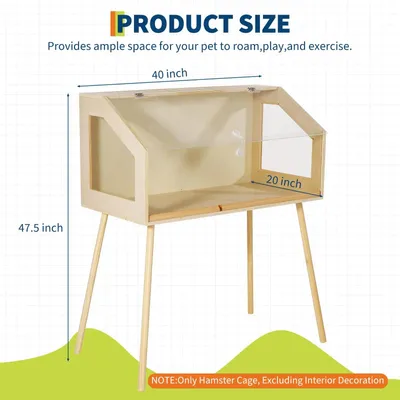 Immagine prodotto di Gabbia per criceti in legno - Casa per piccoli animali - 120,7 × 101,6 × 50,8 cm - Resistente ai morsi - Finestre in acrilico - Ventilazione - Tetto apribile - Facile da pulire