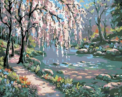 Produktbild von Diamondi - Diamond painting - ROSA BAUM ÜBER DEM FLUSS, 40X50 cm, ohne Keilrahmen
