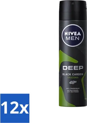 Zdjęcie produktu dla Nivea - Men - Dezodorant - Spray - Deep Black Carbon Amazonia - 150 ml - opakowanie ekonomiczne - 12 szt