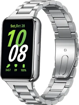 Produktbild von Strap-it Stahlgliederarmband - passend für Samsung Galaxy Fit 3 (Silbern)