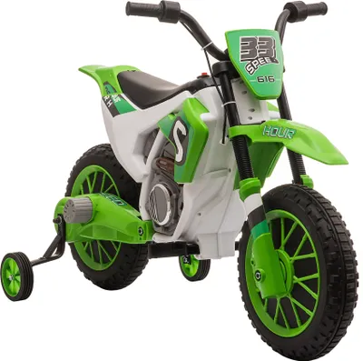 Image de HOMCOM Moto Cross électrique pour Enfant 3 à 5 Ans 12 V 3-8 Km/h avec roulettes latérales Amovibles dim. 106,5L x 51,5l x 68H cm Vert