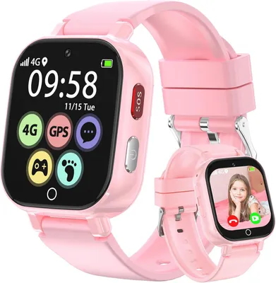 Produktbild von Kinder Smartwatch mit 4G, integriertem GPS, Videoanruf, SOS, Kamera, Schulmodus, Schrittzähler & Alarm