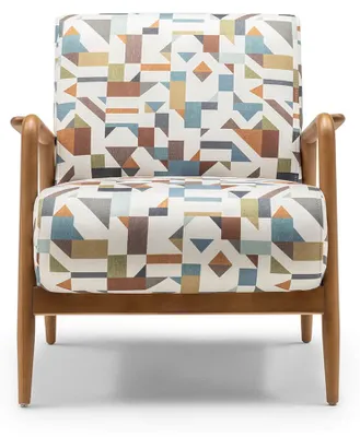Image de Fauteuil en tissu Fauteuil de salon Fauteuil à oreilles Coussin multicolore Bois