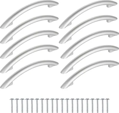 Produktbild von 10 Stück Möbelgriffe Bogen Silber Lochabstand 96mm + Schrauben