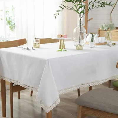 Produktbild von Spitzentischdecke Rechteckig 180 x 140 cm Cremeweiß Baumwoll-Leinen Staubdicht