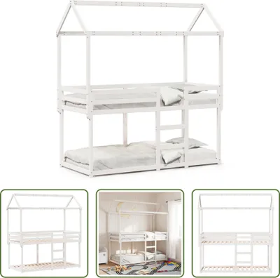 Immagine prodotto di The Living Store Letto a castello con tetto bianco 80x200 cm in legno di pino massiccio