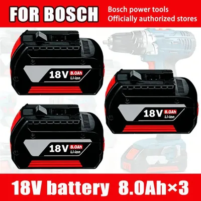 Image de Batterie rechargeable 18V - Batterie de remplacement au lithium-ion pour outils électriques - 8,0 Ah (8000 mAh) - Rechargeable - Haute capacité - Lot de 3