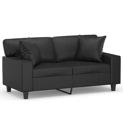 Produktbild von vidaXL 2-Sitzer-Sofa mit Zierkissen Schwarz 120 cm Kunstleder