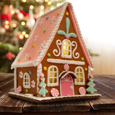 Produktbild von LED Lebkuchenhaus 23cm Deko Weihnachtshaus braun rosa