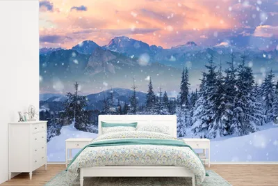 Produktbild von MuchoWow® Fototapete für Wohnzimmer oder Schlafzimmer Wandtapete Vinyl Motivtapete Schnee - Himmel - Wald - Winter - 525x350 cm - Das Hintergrundbild