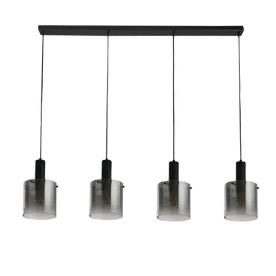 Produktbild von Hängeleuchte Metall Rauchglas E27 H: max. 150 cm Schwarz Rauchgrau 4-flammig länglich Retro