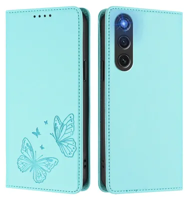 Produktbild von Lederhülle für ZTE nubia RedMagic 10 Air, Schmetterling Prägung Leder Brieftasche Schutzhülle mit Ständer Türkis