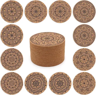 Image de Dessous de verre en liège Motif floral indien 10cm Dessous de verre Set 12 pièces