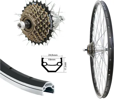 Produktbild von Bärwinkels 28 Zoll Hinterrad Laufrad schwarz Hohlkammerfelge 7 fach Kranz Shimano Zahnkranz