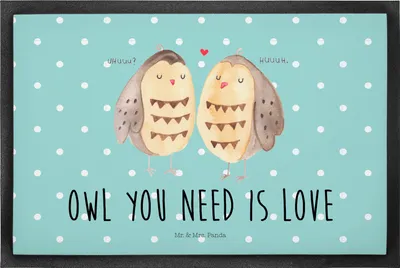 Produktbild von Mr. & Mrs. Panda Gummimatte Eulen Liebe 50 x 75 cm - Türkis Pastell - Geschenk, Hochzeit Spruch, Owl, abstreifer, Schmutzmatte, Eule, Verliebt, Fußabtreter, fußmatte