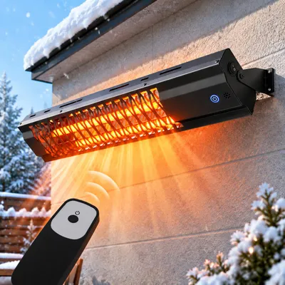 Obrázok produktu pre ZMH Infračervený ohrievač 2000 W s viacerými stupňami výkonu, krytie IP65, dotykové ovládanie, diaľkové ovládanie, nastaviteľný uhol, 65 cm, terasový ohrievač pre záhradu a balkón, Obrázok generovaný UI
