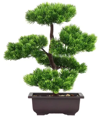 Image de Bonsaï artificiel, décoration végétale artificielle, plantes en pot artificielles, pin bonsaï japonais, 33 cm de haut, pour la décoration d'intérieur ou comme décoration de bureau.