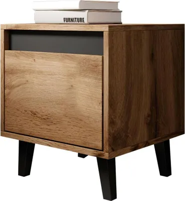 Produktbild von MIRJAN24 2x Stück Nachtschrank Nord, Modern Nachttisch Schrank, Schlafzimmer Kollektion (Farbe: Wotan / Anthrazit)