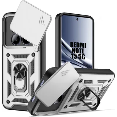 Image de Coque pour Xiaomi Redmi Note 15 5G/4G, Antichoc Rigide avec Anneau et Protection Caméra - Argenté