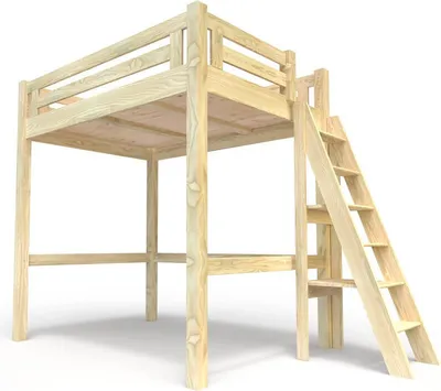 Produktbild von Hochbett 140x200 aus Holz + verstellbare Leiter Alpage - Roh (ohne Lack)