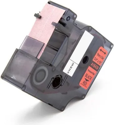 Produktbild von vhbw Schriftband-Kassette kompatibel mit Tyco T107M Etiketten-Drucker 5,5m x 19mm Schwarz auf Rot, Vinyl