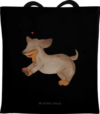 Produktbild von Mr. & Mrs. Panda Einkaufstasche Hund Dackel - Schwarz - Geschenk, Beutel, Tasche, Dachshund, Schultasche, Stoffbeutel, Herz, Sprüche, Tote Bag, Tragetasche