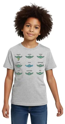 Produktbild von Star Wars: Mandalorian Grogu Emotionen Kinder T-Shirt, 110/116 (5-6 Jahre), Grau meliert