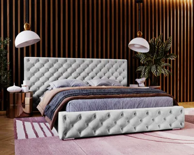 Produktbild von Doppelbett 140x200 Bella - Polsterbett Chesterfield, Bettkasten, Lattenrost - Glamour Bett, Hellgrau