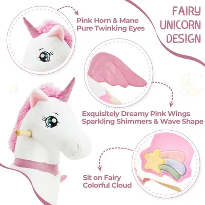 Imagen del producto de Caballo mecedor unicornio, suave, de colores, para niños, apto para uso en interiores y exteriores