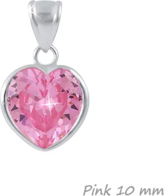 Produktbild von Zirkonia Herz Anhänger 925 Silber mit / ohne Kette für Damen & Kinder Pink 10 mm ohne Kette