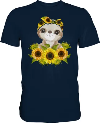 Produktbild von Faultier Sonnenblumen T-Shirt Garten Motiv Gärtner Geschenk – Navy / XL