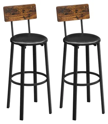 Immagine prodotto di Set di 2 sgabelli da bar vintage, color marrone e nero, in ecopelle, altezza 100 cm