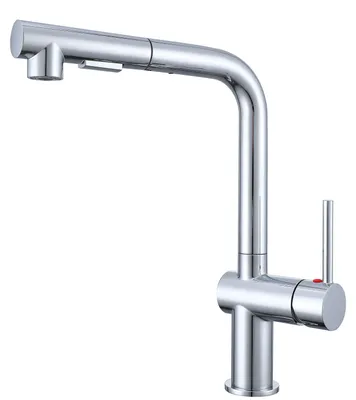 Produktbild von AICA L-förmiger Küchenhahn Ausziehbarer Brause Messingkern 2 Strahlarten Hochbogen Wasserhahn Küche Mischbatterie Chrom