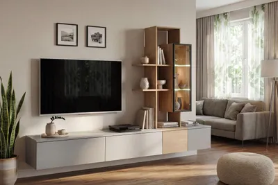 Produktbild von Wohnwand Anbauwand Wohnzimmer Schrankwand LEO mit Led Beleuchtung Push - Click