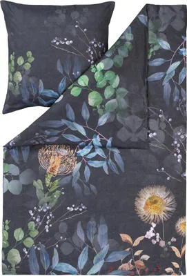 Produktbild von Estella Mako-Satin Bettwäsche Midnight Floral-Muster Aquarell-Stil, 2-teilig, 135x200 cm + 80x80 cm, Reißverschluss, bügelfrei, für Allergiker geeignet, OEKO-TEX Standard 100, Deutsches Markenprodukt