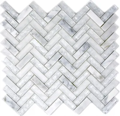 Produktbild von Mosaikfliese Transluzent weiß Fischgrät Glasmosaik Crystal Stein weiß MOS87HB-0111
