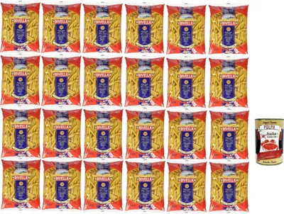Produktbild von Divella Pasta 100% Italienisch Penne Mezzani 34, Nudeln aus Hartweizengrieß, Kochen 8 Minuten 24x 500g + Italian Gourmet polpa 400g
