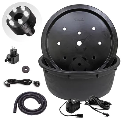 Produktbild von CLGarden Springbrunnenbecken Set mit 150 Liter Becken und 88cm GFK Abdeckung Springbrunnen Pumpe SP1 DIY LED Beleuchtung
