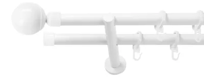 Produktbild von SN Deco Gardinenstange Reims, 19 mm, 2-läufig, Stahl, Komplett-Set mit Ringen, Auflageträger, 160 cm, weiß
