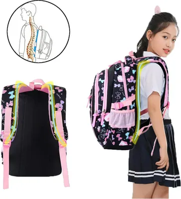 Produktbild von Schulrucksack Mädchen Schultasche Kinderrucksack - Schultaschen-Set mit Brotzeitbeutel und Federmäppchen Ergonomisches Design Schultasche für Mädchen Grundschule