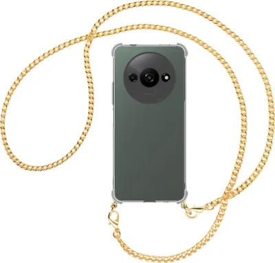 Produktbild von Handykette Backcover-Schutzhülle mit Band (Metall goldfarben) für Xiaomi Redmi A3 - goldfarbene Kette