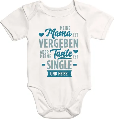 Produktbild von Kurzarm Baby-Body Spruch Tante Meine Tante ist single und heiß Baumwolle Moonworks® natur-blau 3-6 Monate