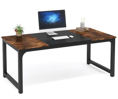Produktbild von Tribesigns Schreibtisch Computertisch 160 x 80 x 75 cm PC Tisch Bürotisch Arbeitstisch Esstisch in Schwarz, Schreibtische, Konferenztisch, Braun