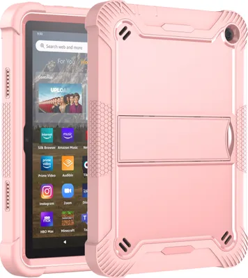 Immagine prodotto di Custodia per Fire HD 8 / Fire HD 8 Plus 2024/2022/2020, robusta custodia ibrida protettiva per tablet con supporto Rosa